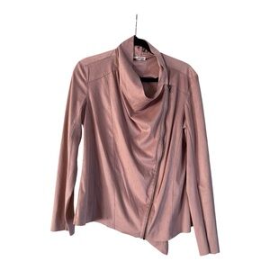 Lily Star Dusty Rose Draped Asymmetric Zip Leather Jacket